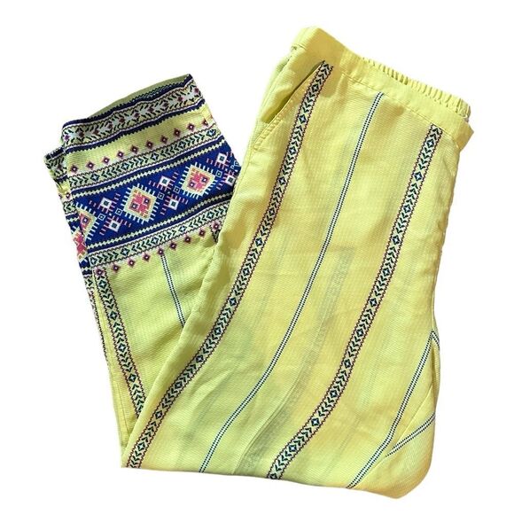 Soft Surroundings Laguna Boho Bohemian Crop Pants Yellow Women’s‎ Size Large - Picture 2 of 11